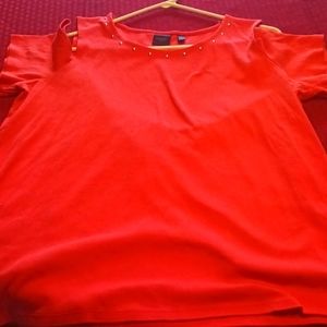 Rafaella size 1x orange/pink studded neckline open shoulder shirt